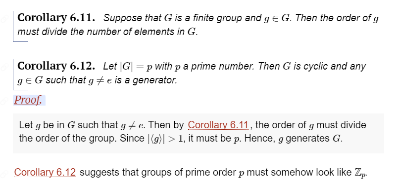 Lagrange's Theorem corollaries